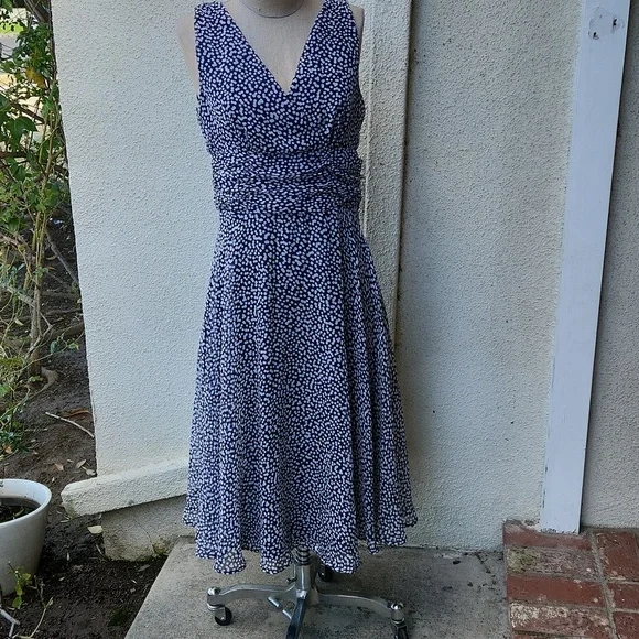Connected Navy/ White Polka-Dot Dress - Size 12 - Picture 1 of 11